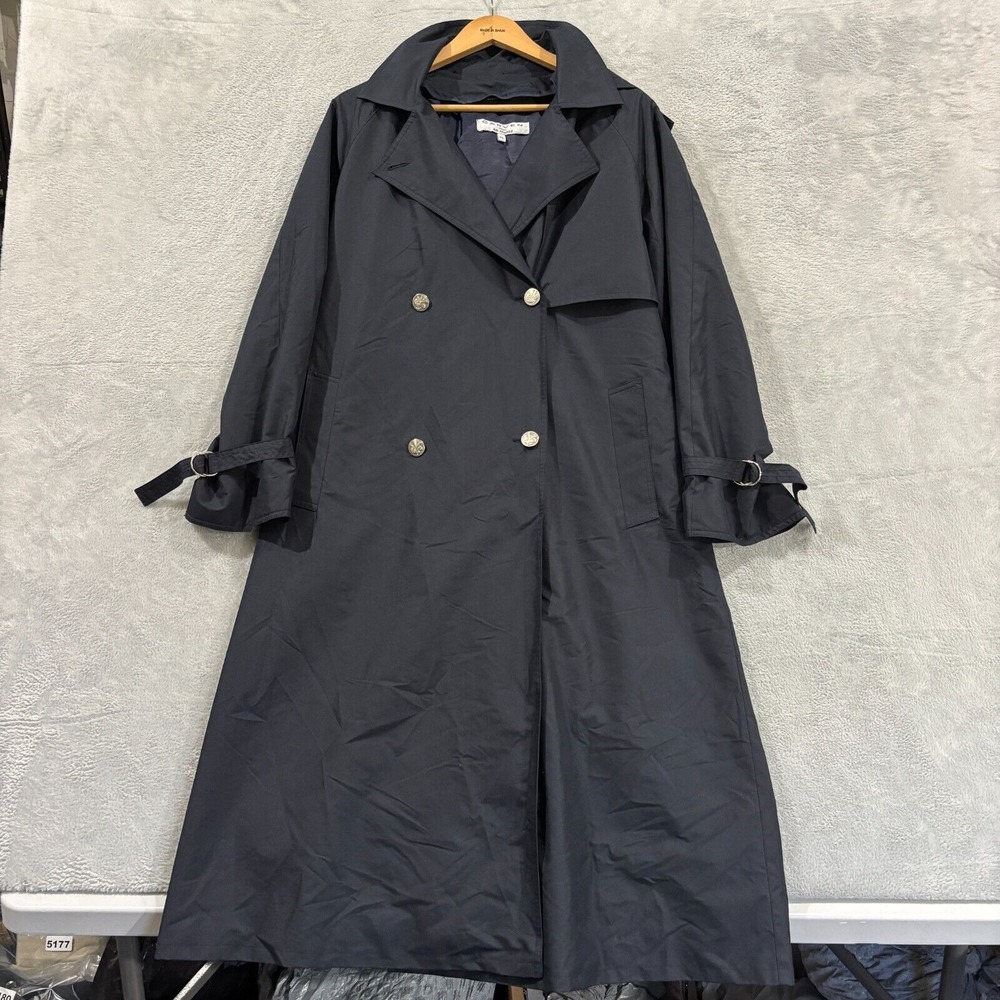 CARVEN Pour Air‎ France Trench Coat Jacket Women's 40L Button Navy Collared Long